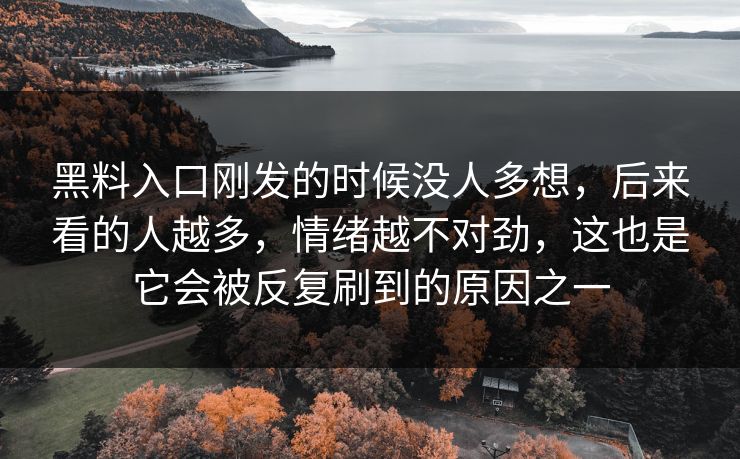 黑料入口刚发的时候没人多想,后来看的人越多,情绪越不对劲,这也是它会被反复刷到的原因之一 第1张 黑料入口刚发的时候没人多想,后来看的人越多,情绪越不对劲,这也是它会被反复刷到的原因之一 第1张
